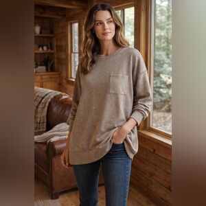 Zenana Oversized Women’s Tan Sweater Comfy Cozy Drop Shoulder
